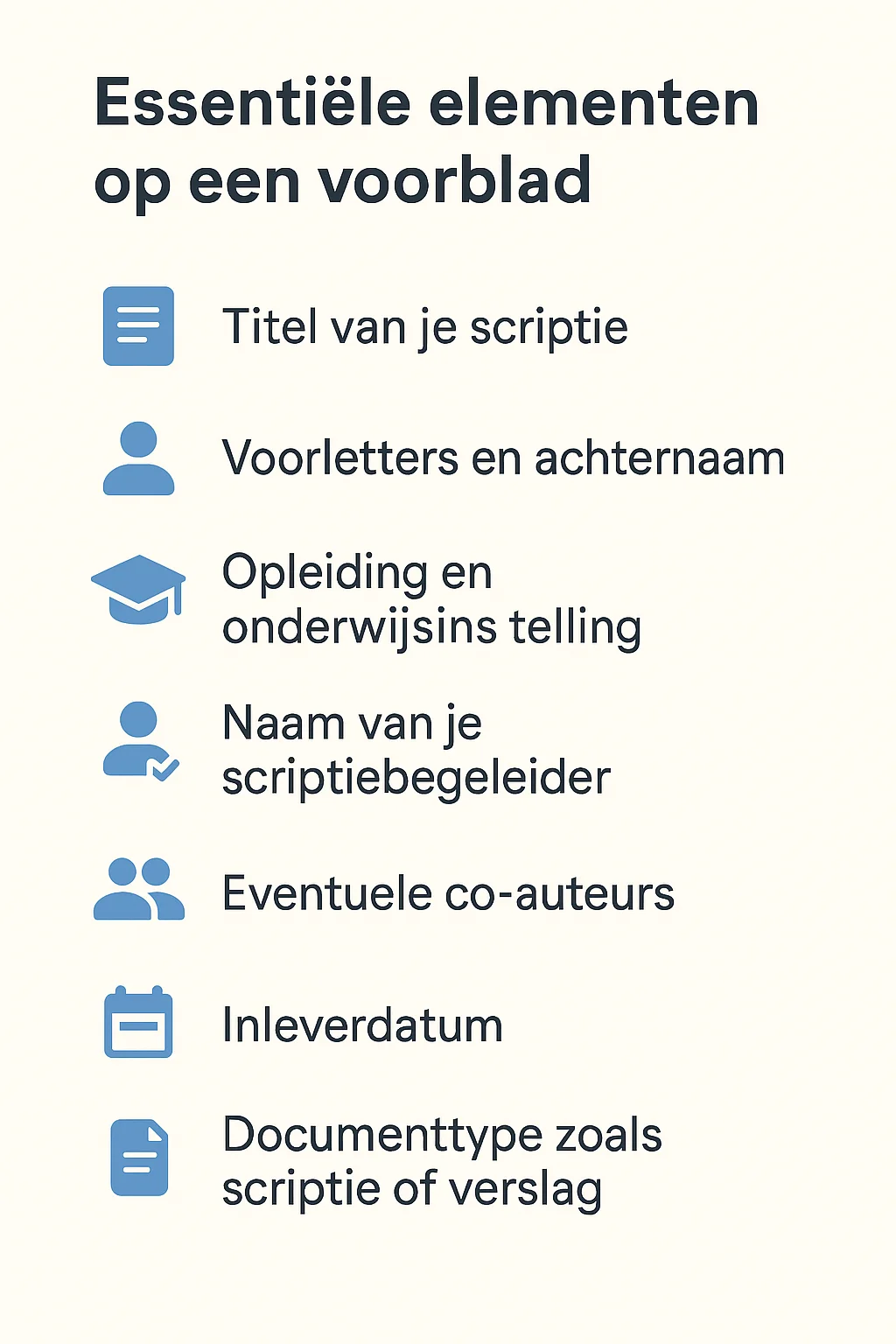 Wat hoort er op een voorblad te staan?