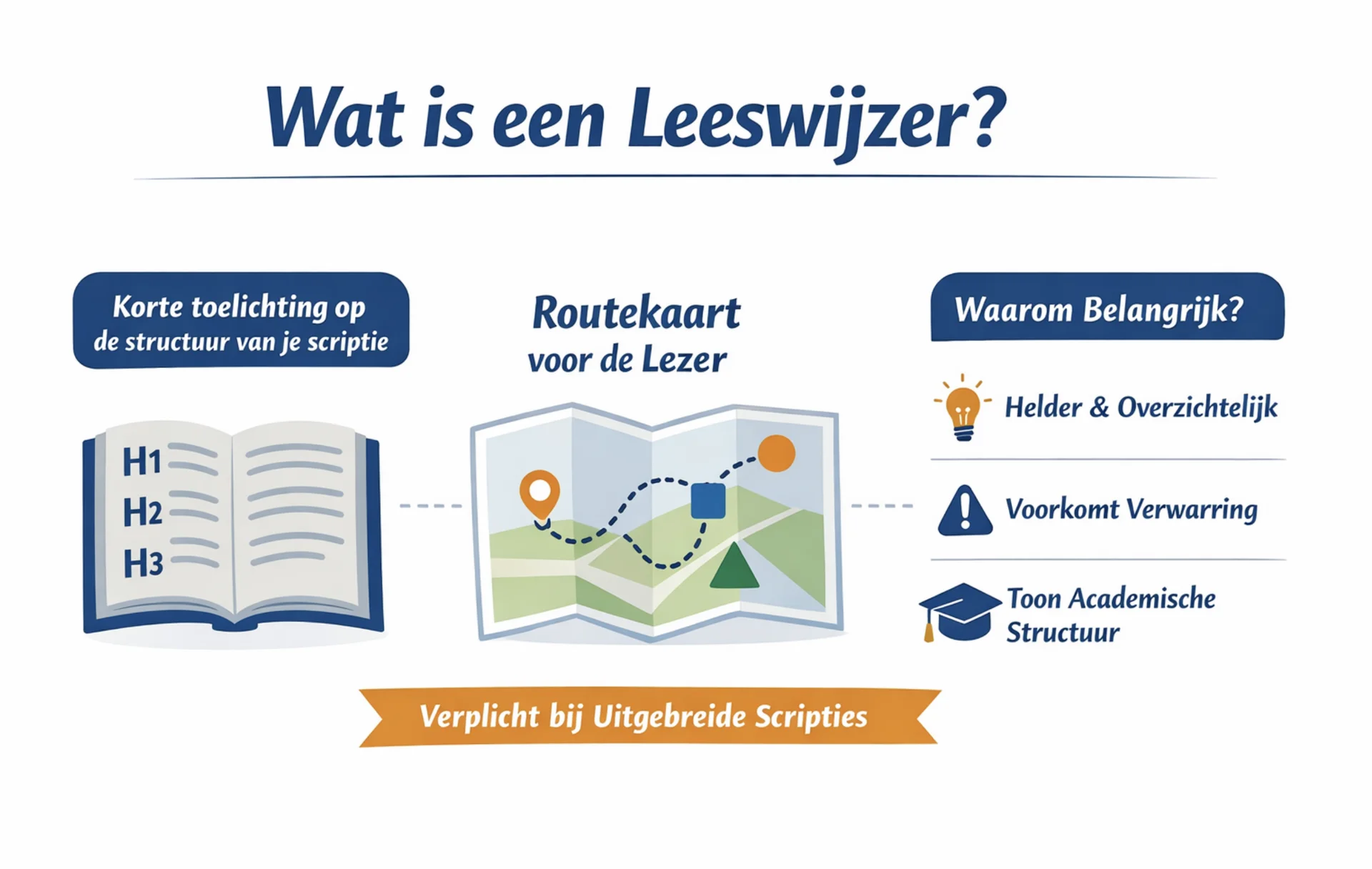 Wat is een leeswijzer in je scriptie en wat is de functie ervan?
